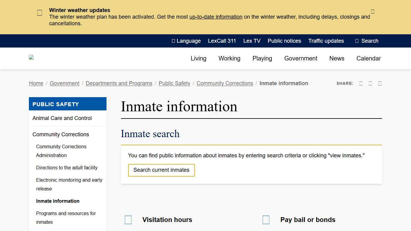 Inmate information City of Lexington, Kentucky